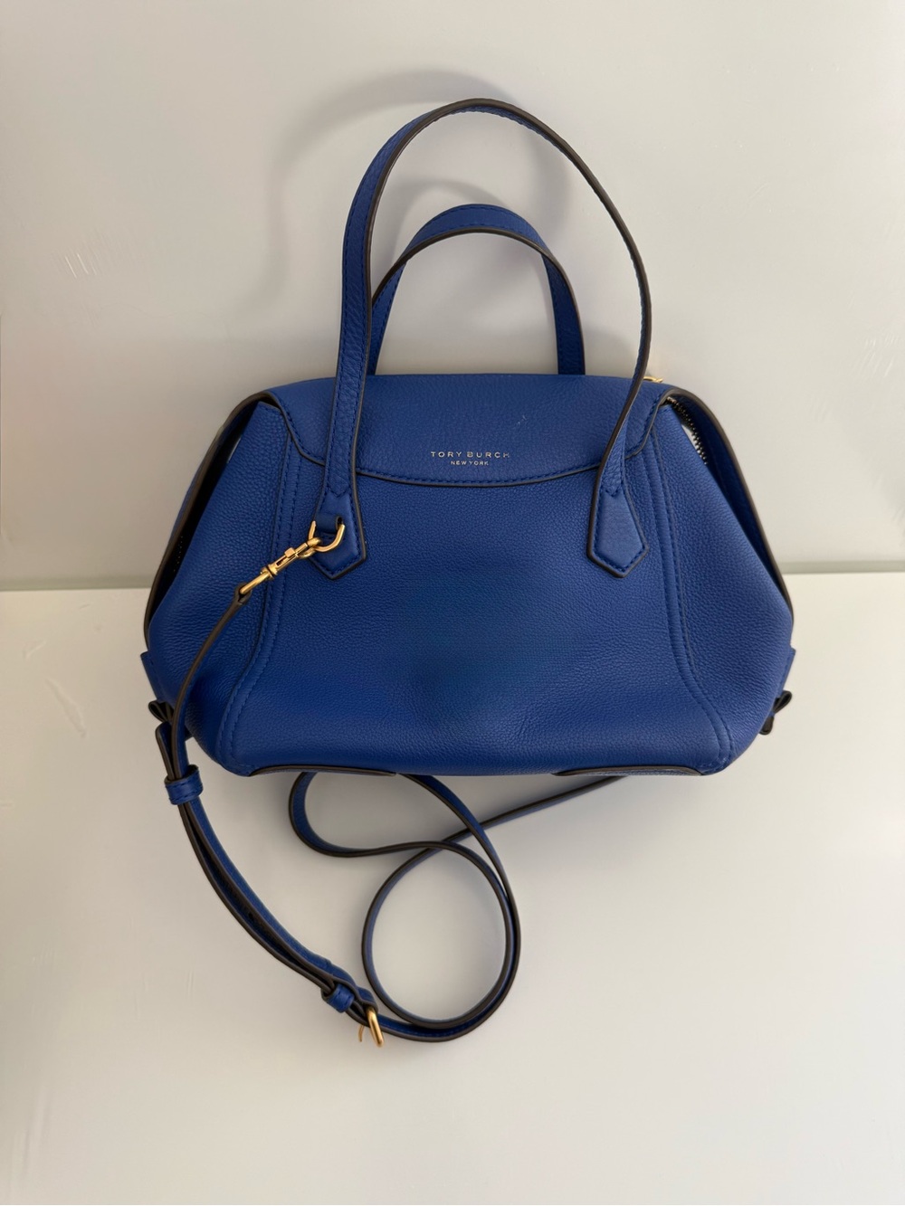 Tory Burch Royal Blue Pebbled Leather Bag with Gold Hardware